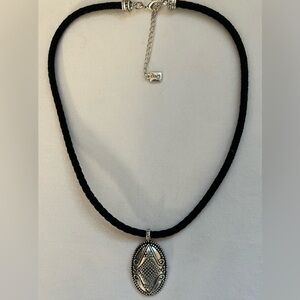 Chaps Ralph Lauren Black Cord Necklace & Silver Tone Southwestern Style Pendant